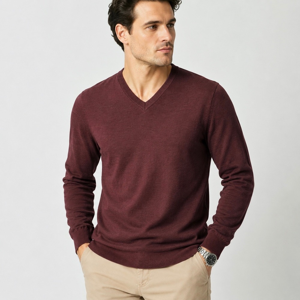 Paul Jones V-Neck Sweater Mens Small Brown Slim Fit Quiet Luxury Academia NWT